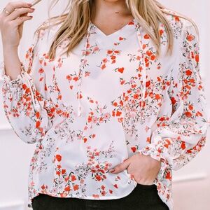 White and Red Floral Blouse